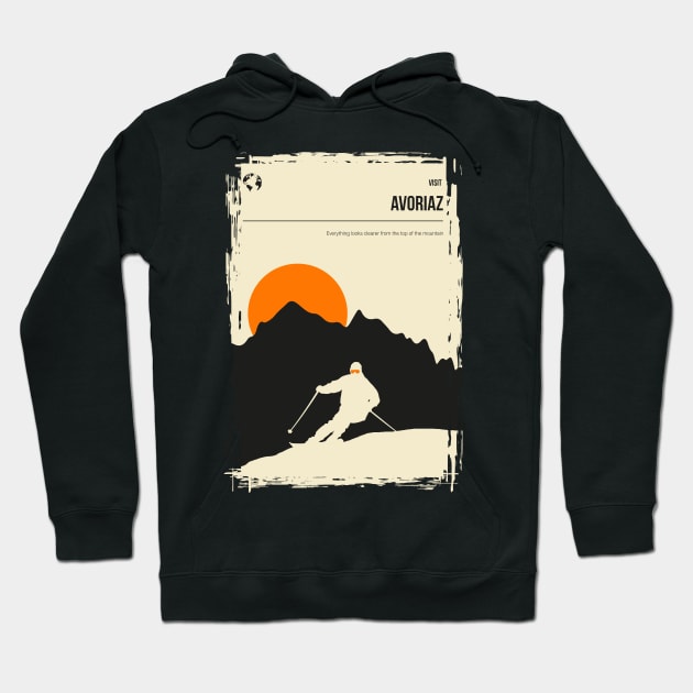 Avoriaz Skiing Minimal Vintage Travel Poster Hoodie by jornvanhezik